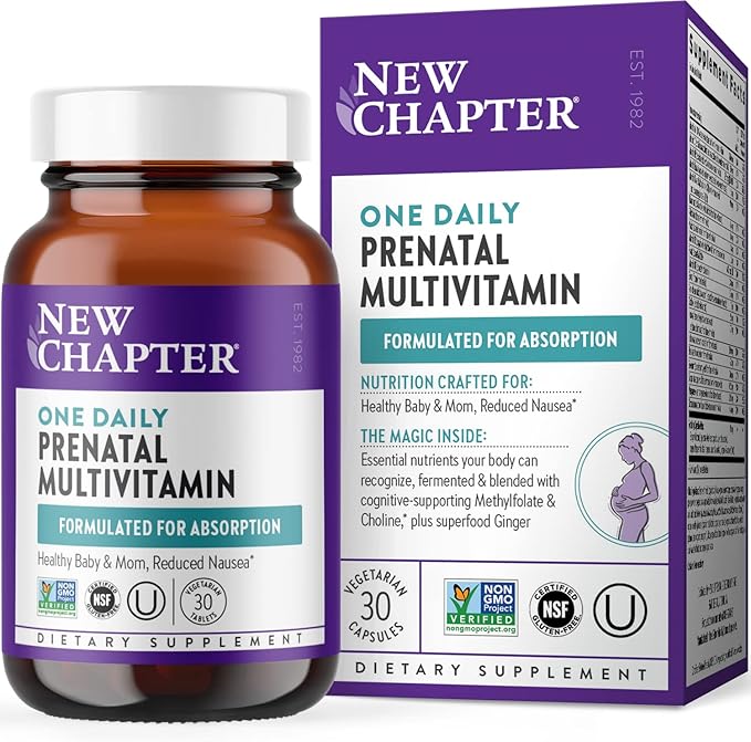 New Chapter Prenatal Vitamins, One Daily Prenatal Multivitamin with Methylfolate + Choline for Healthy Mom & Baby, Gluten Free & Non-GMO, 30 Count