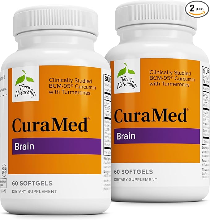 Terry Naturally CuraMed Brain - 60 Softgels, Pack of 2 - with BCM-95 Curcumin, Vitamin D3, Rosemary & Sage - Non-GMO, Gluten Free - 60 Total Servings