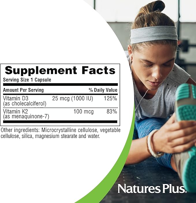 Nature's Plus - Vitamin D3 1000 IU/Vitamin K2 100 mcg, 90 vegetarian capsules