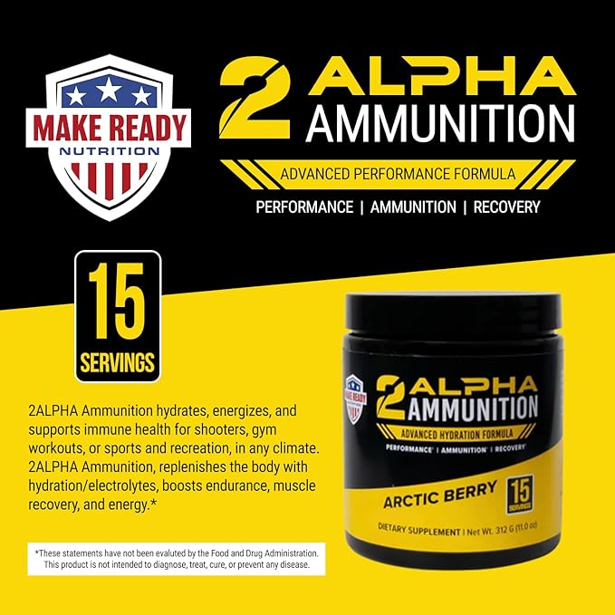2 Arctic Berry- 312g | Hydration Powder, Energy Drink Powder, and Immune Support Supplement for Shooting Sports - with Vitamin C, Calcium, Potassium, D-Ribose, Magnesium and Zinc