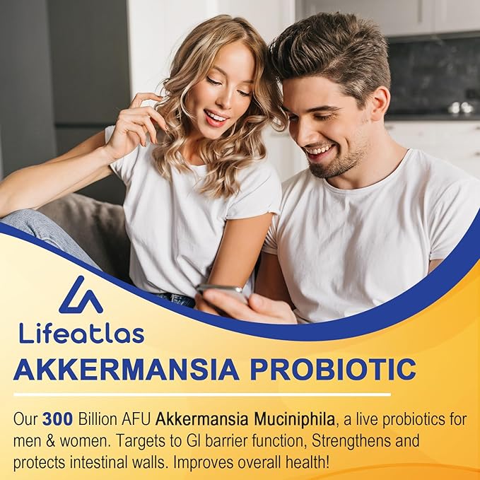 GLP-1 Supplement | 300 Billion AFU Akkermansia Muciniphila, Akkermansia Probiotic for Women Men, Akka Superbiotics for GLP-1 Production, Digestive, Gut, Immunity, Enhances Gut Lining Function, 60 Caps