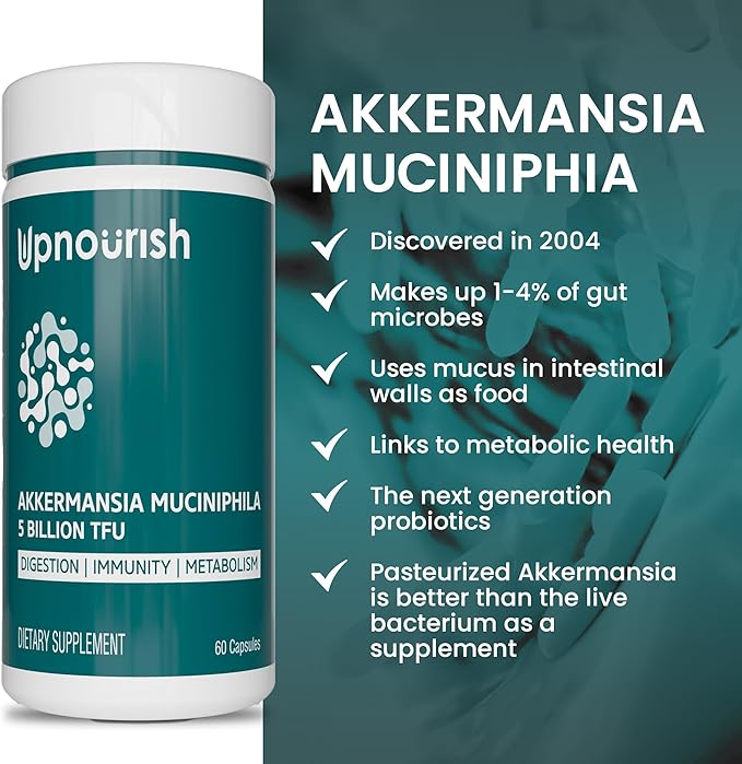 Akkermansia Muciniphila Probiotics for Digestive Health - 5 Billion TFU Akkermansia Probiotic for Leaky Gut Repair and Immunity, Prebiotics and Probiotics for Women and Men, 60 Vegan Capsules