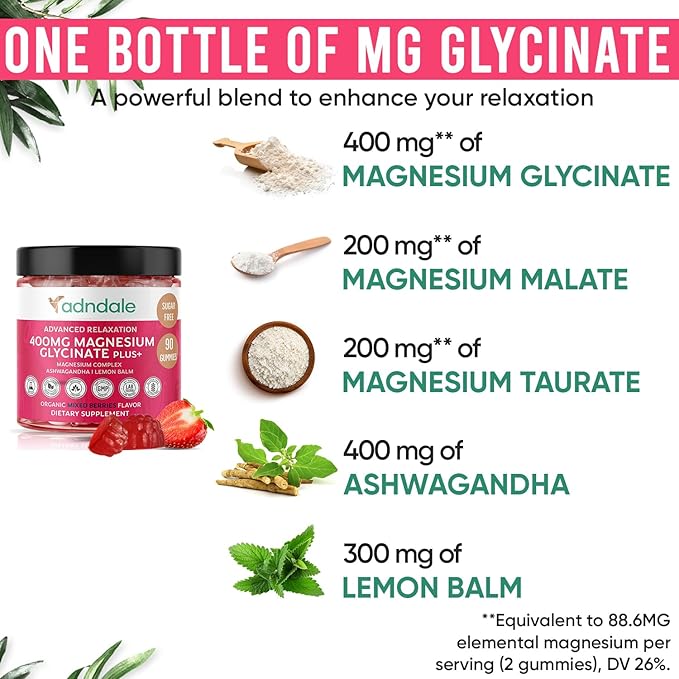 180 CT Calm Magnesium Glycinate Gummies 400 mg/Serv - with Ashwagandha, Magnesium Malate & Taurate - Sugar Free Chews for Adults & Kids Relaxation, Stress Relief, Night Rest, Muscle & Cardio Support