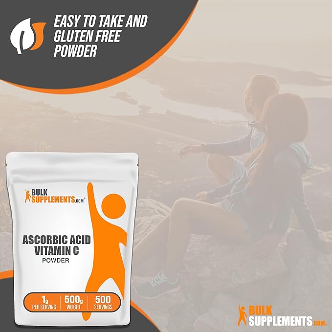 BulkSupplements.com Ascorbic Acid Powder - Vitamin C Supplement, Ascorbic Acid Food Grade - Powdered Vitamin C, Immune Support - Gluten Free, 1g per Serving, 500g (1.1 lbs) (Pack of 1)