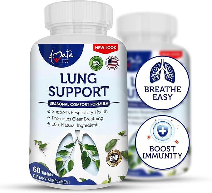 Amate Life Lung Support Dietary Supplements Herbal Breathing Support 10 Active Ingredients Original Formula for Lung Health Lung Cleanse Formula Supplement for Bronchial System 60 Capsules Non GMO