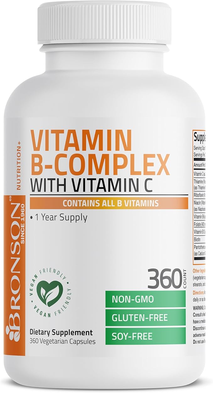 Bronson Vitamin B Complex with Vitamin C - Immune Health, Energy Support & Nervous System Support - Non-GMO, 360 Vegetarian Capsules