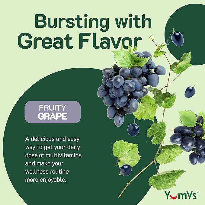 YumVs Multivitamin Gummies with Iron - Grape Flavor - Vegetarian Kosher Multi Vitamins for Adults with Vitamin A C B6 B12 Biotin Zinc - No Calcium - Mens/Womens Multivitamin with Iron Gummy (60 Count)
