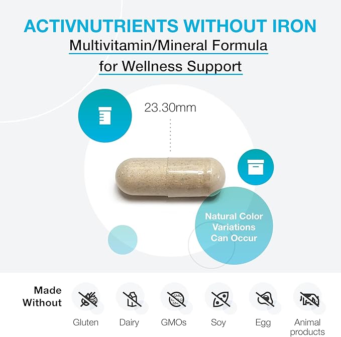 XYMOGEN ActivNutrients Without Iron - Multivitamin Multimineral for Wellness, Immune, Energy and Mood Support - Chelated Minerals + Active B Vitamins with Folate (240 Capsules)