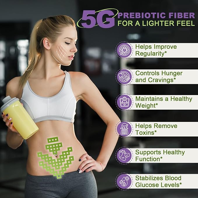 Daily Fiber Supplement - Soluble Prebiotic Fiber Powder for Gut Health, Whole Food High Fiber for Digestive Health & Regularity, Unflavored Clear Mixing Powder, Gluten & Sugar Free, Keto - 70 Servings