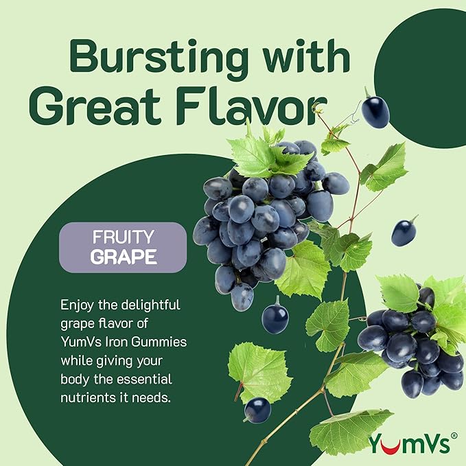 VumVs Iron Gummies for Women and Men - Grape Flavor - 10 mg Chewable Iron Supplement for Women Gummies with Vitamin C - Kosher, Gluten Free - Blood Builder Iron Supplement Gummies (60 Count), 2 Pack