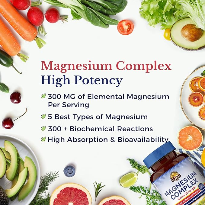 Vitalitown Magnesium Complex Supplement | 300mg Elemental Magnesium | Magnesium Citrate Glycinate Taurate Malate | Non-GMO, No Gluten, 90 Vegan Magnesium Capsules for Bone Muscle Brain Heart