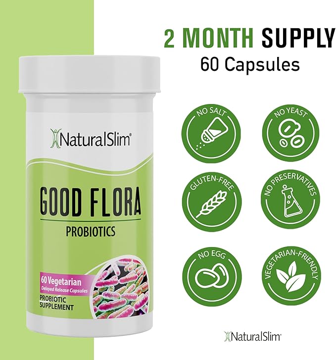 NaturalSlim Good Flora – Probiotics for Digestive Health, Intestinal Flora and Immune Support with Lactobacillus Acidophilus Probiotic | 7 Powerful Probiotic Strains | Gluten Free - 120 Capsules