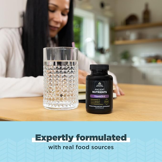 Vitamin B12 Supplement by Ancient Nutrition, Supports Energy Metabolism and Nervous System Health, Adaptogenic Herbs, Enzyme Activated, Paleo & Keto Friendly, 30 Capsules