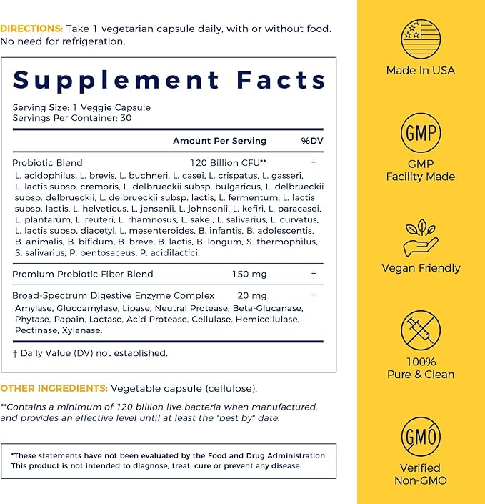 NewRhythm Probiotics 120 Billion CFU 36 Strains, 3-in-1 Probiotics for Digestive Health & Immune Support with Prebiotics & Enzymes, Probioticos for Women & Men, Vegan Targeted Release Supplement, 60ct