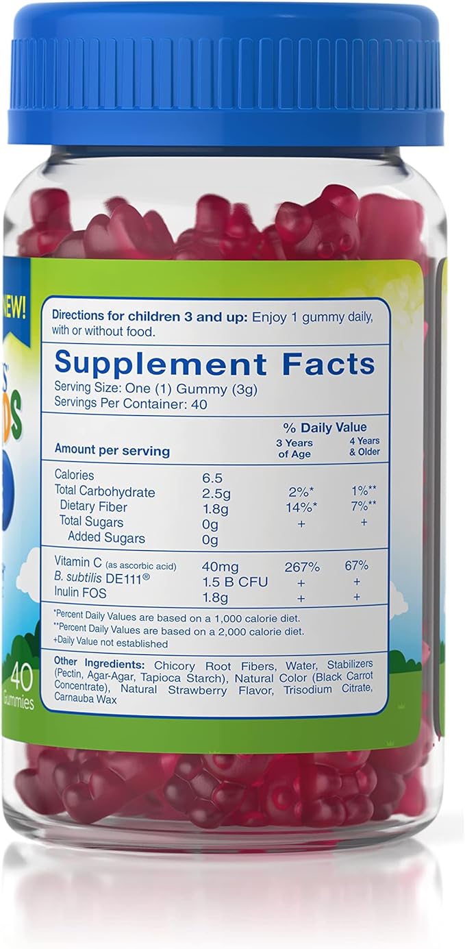 TruBiotics Probiotics for Kids with Prebiotics & Vitamin C, Sugar-Free Gummies for Digestive & Immune Health Support, Chewable Kids Probiotic Supplement, Natural Strawberry Flavor, 40 Gummies