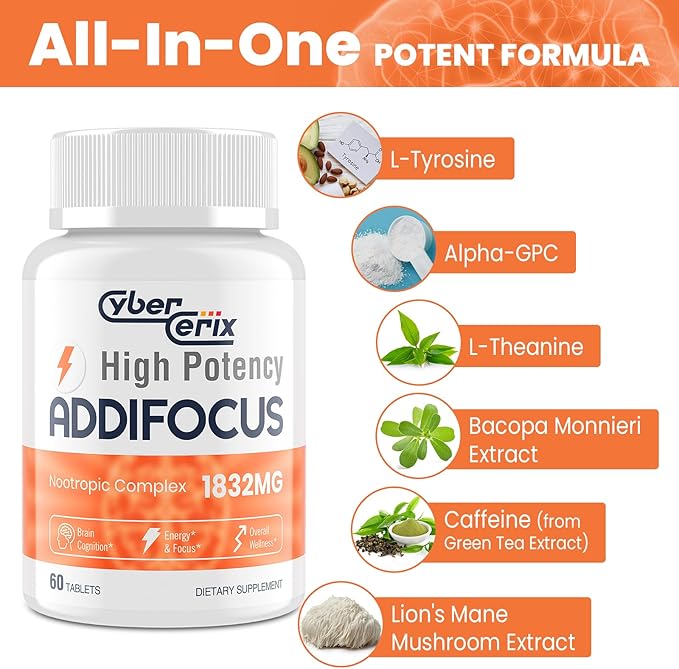17-in-1 Brain Supplement for Memory and Focus - Nootropic Brain Supplement for Concentration, Clarity, Energy & Focus - Natural Caffeine Blend with Vitamins, Amino Acids & Herbal Extracts - 60 Tablets