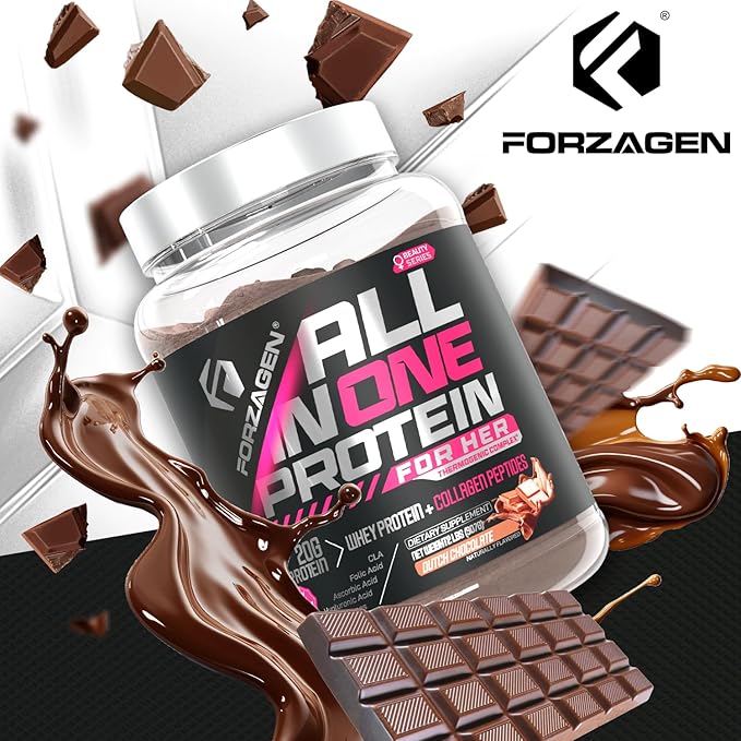 Forzagen All in One Protein for Her | Womenâs Protein Powder with Multi Collagen Peptides | Hydrolyzed Collagen Supplement, Gut Health, Great for Pre & Post Workout | Dutch Chocolate, 30+ Servings