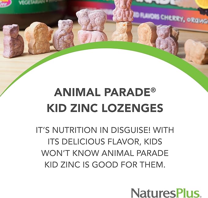 NaturesPlus Animal Parade KidZinc, Tangerine Flavor - 90 Animal-Shaped Lozenges - Organically Chelated Zinc - Vegan, Gluten Free - 90 Servings