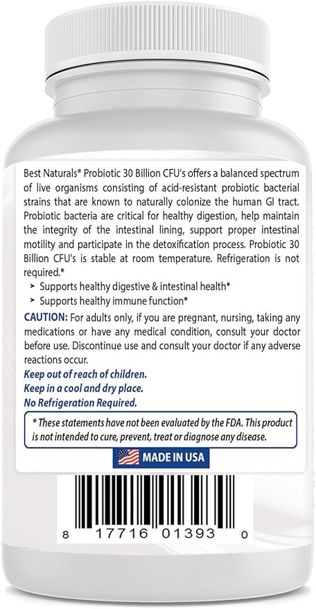 Best Naturals Probiotic 10 Strains & 30 Billion CFU Intestinal Flora, 120 Veggie Capsules - Shelf Stable probiotic (4146365)