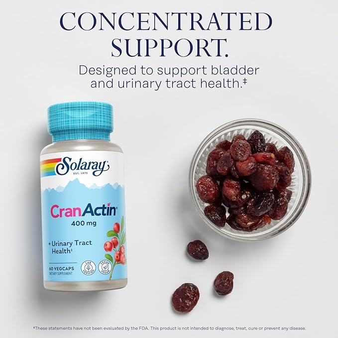SOLARAY CranActin Cranberry Extract 400 mg - Cranberry Supplements for Women and Men - Bladder and Urinary Tract Health Support with Vitamin C - Vegan, 60-Day Guarantee, 60 Servings, 60 VegCaps