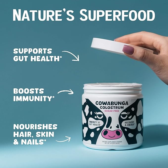 Cowabunga Colostrum - Premium, Pure & Unaltered Colostrum Powder Supplement - for Immune Support, Gut Health, Muscle Recovery & Wellness - Kosher & Halal Certified Calostro