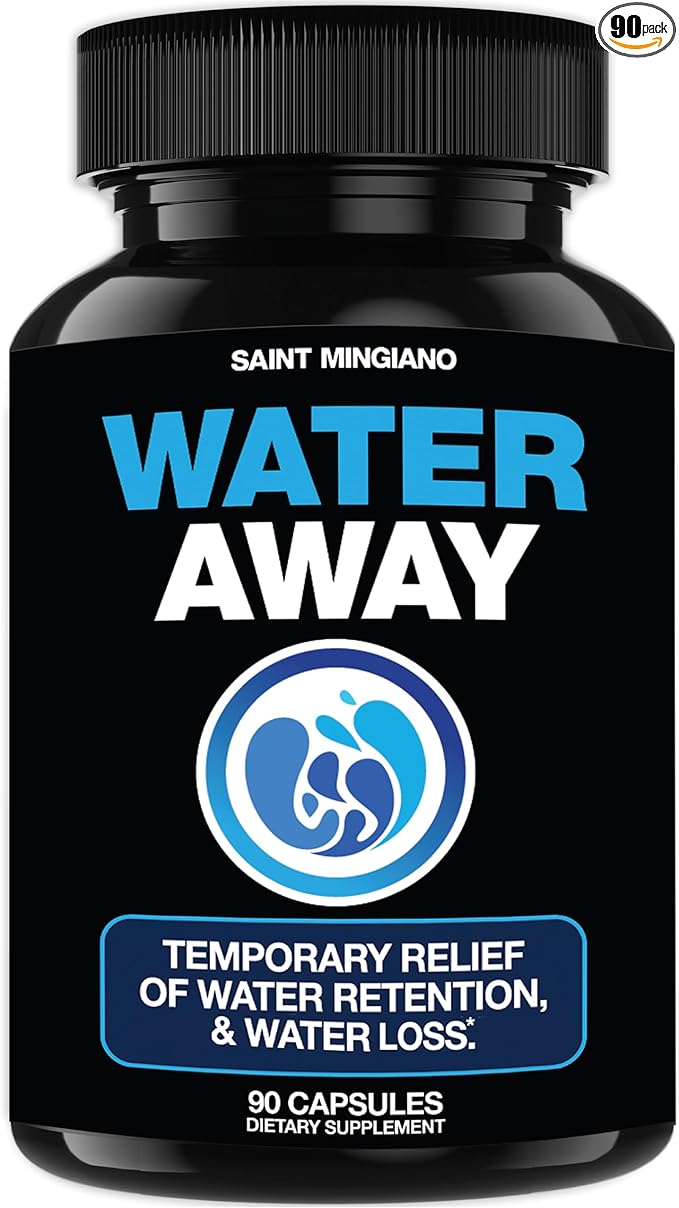 Water Away - Water Retention and Flushing, Aids in Water Relief & Water Loss for Swollen Ankles Feet, Legs or Bloating - Fast Acting Water Away Pills for Women and Men (90 Capsules)