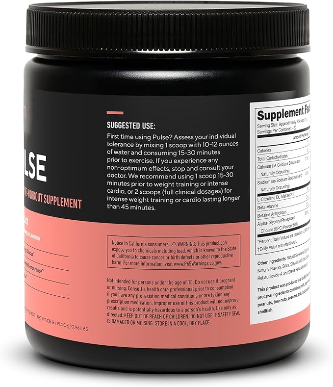 LEGION Pulse Pre Workout Supplement - All Natural Nitric Oxide Preworkout Drink to Boost Energy, Creatine Free, Naturally Sweetened, Beta Alanine, Citrulline, Alpha GPC (Caffeine Free Arctic Blast)