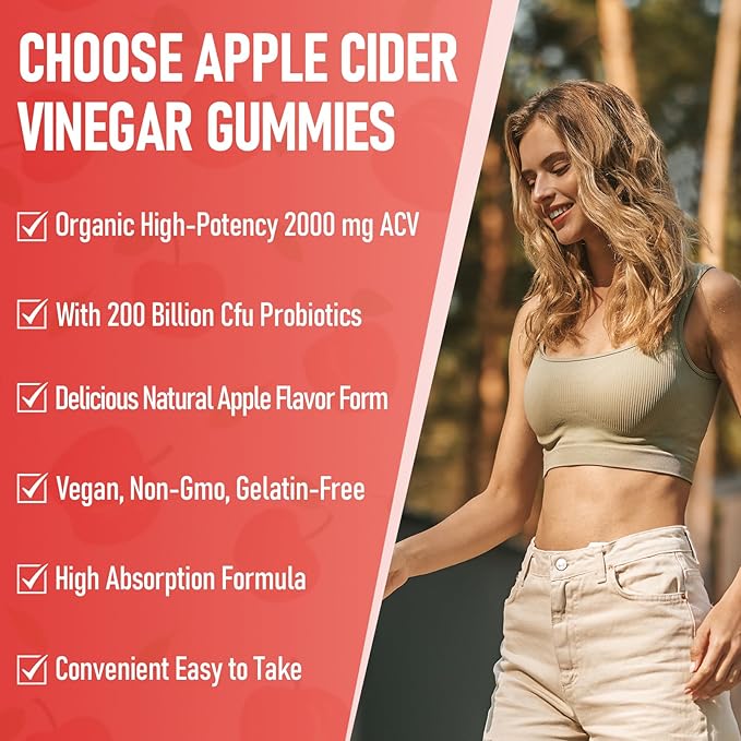 Apple Cider Vinegar Gummies, Max Strength 2000mg ACV Gummies with Probiotics, B12 and Keto Support, For Digestion, Metabolism, Detox, Gut & Immune Health, Gelatin-Free, Vegan & Non-GMO, 120 Gummies