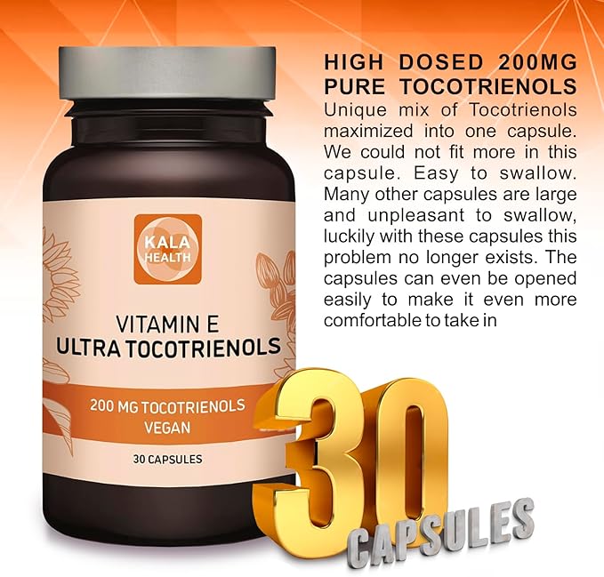 KALA HEALTH Ultra Tocotrienol 200mg Vitamin E Vegan – All 4 tocotrienols - Tocopherol Free - Supports Immune Health & Antioxidant Health Tocotrienols Supplement