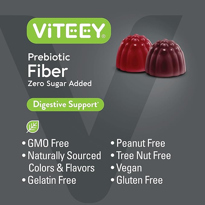 Prebiotic Fiber Gummies for Adults, 4g - Zero Sugar Added - Fiber Supplement Gummies for Digestive Health Regularity & Natural Weight Support - Vegan, Gelatin Free - Chewable Fruit Flavored Gummy
