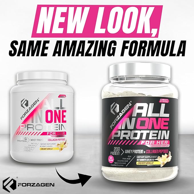 Forzagen All in One Protein for Her | Women’s Protein Powder with Multi Collagen Peptides | Hydrolyzed Collagen Supplement, Gut Health, Great for Pre & Post Workout | Vanilla, 30+ Servings