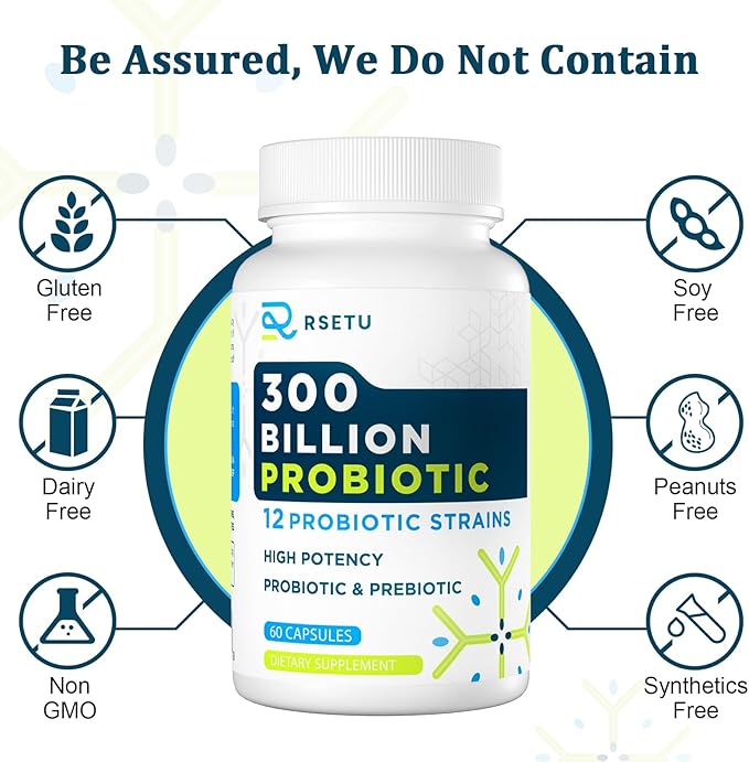 Probiotics for Women Men: 300 Billion CFU Probiotic High Potency + 12 Strains Organic Probiotics with Prebiotics, Daily Probiotic Supplement for Digestive, Gut, Immune and Bloating Health, 60 Capsules