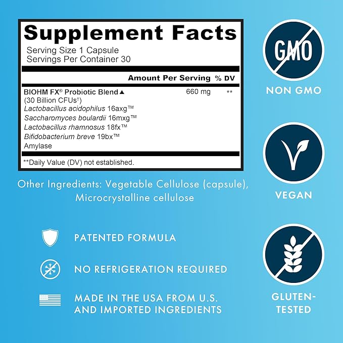 BIOHM Total Probiotic - 30 Billion CFU Daily Probiotic with Good Bacteria & Fungi Helps Reduce Bloating and Supports Total Gut Health - 30 Day Supply for Women and Men