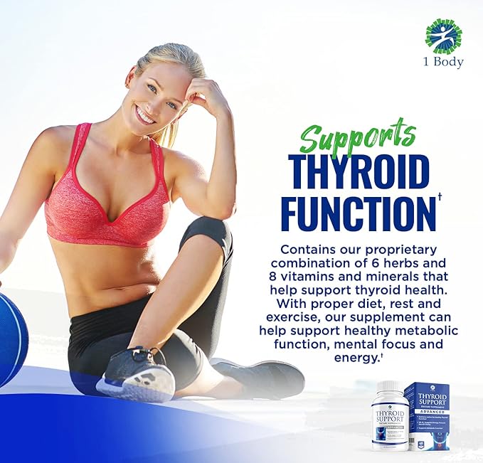 1 Body Thyroid Support Supplement with Iodine, Vitamin B12, Zinc, 60-Day Supply, 2 Pack