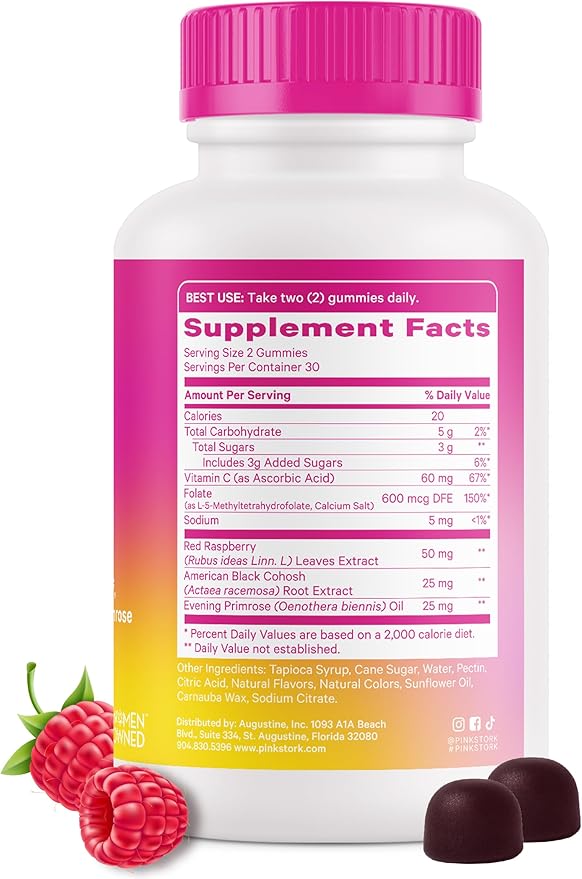 Pink Stork Hormone Balance Gummies for Women - Hormone Harmony for Mood, Energy, Bloating - Hormonal PMS, Perimenopause & Menopause Support - Red Raspberry Leaf & Black Cohosh - 60 Gummy Supplements