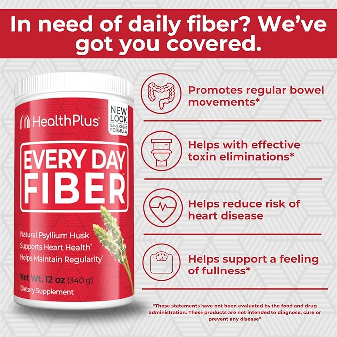 Health Plus Every Day Fiber Digestive Support | All Natural Daily Fiber To Reduce Bloating | Supports Heart Health | 12 Ounces, 48 Servings