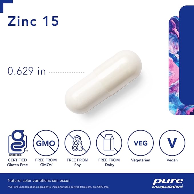 Pure Encapsulations Zinc 15 mg - Zinc Picolinate Supplement for Immune System Support, Growth & Development - for Wound Healing - with Premium Zinc Picolinate - 60 Capsules