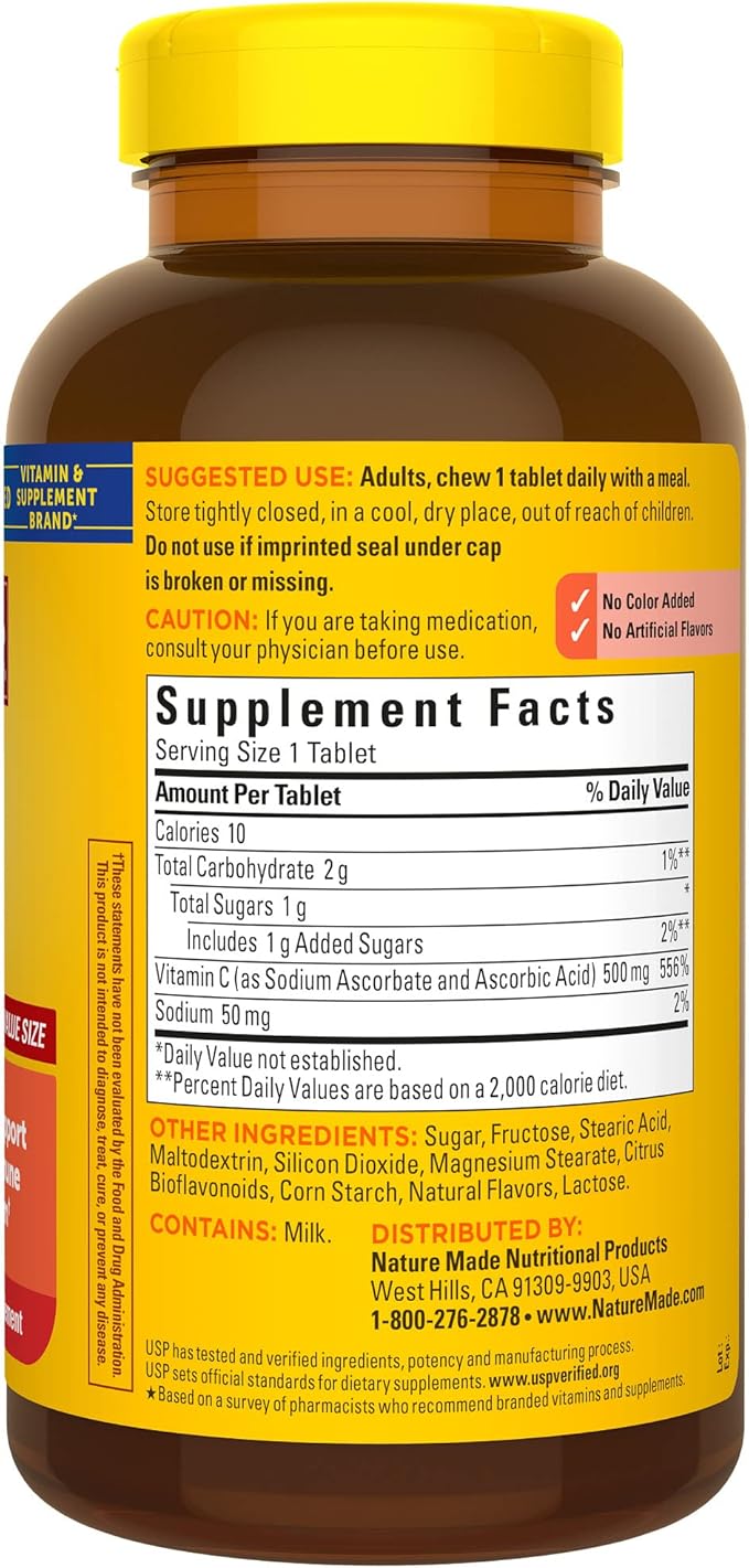 Nature Made Chewable Vitamin C 500 mg, Dietary Supplement for Immune Support, 150 Tablets, 150 Day Supply