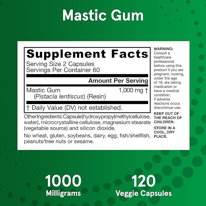 Jarrow Formulas Mastic Gum 1000 mg, Dietary Supplement for Gastrointestinal Health Support, 120 Veggie Capsules, 60 Day Supply, Pack of 12