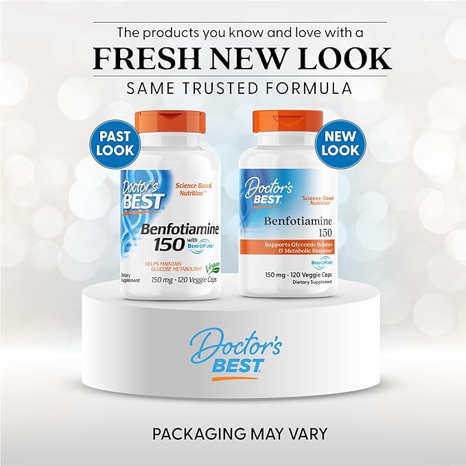 Doctor's Best Benfotiamine, Supports Glycemic Balance & Metabolic Response, Non-GMO, Vegan, Gluten Free, Soy Free, 150 mg, 120 Veggie Caps