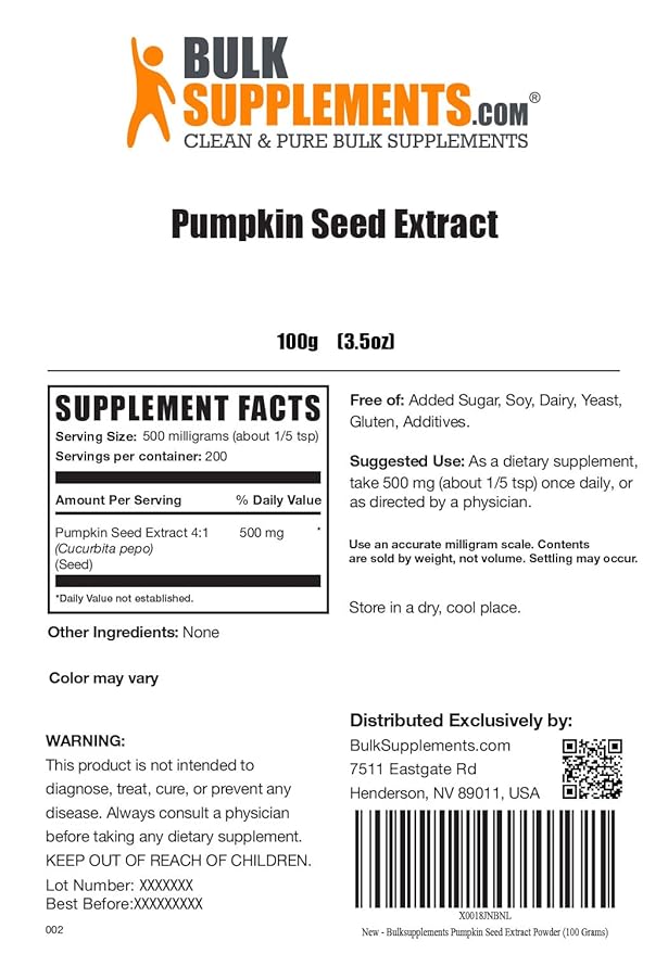 BulkSupplements.com Pumpkin Seed Extract Powder - Bladder Support - Pumpkin Seed Powder - Pumpkin Powder - Soluble Fiber Supplements (100 Grams - 3.5 oz)