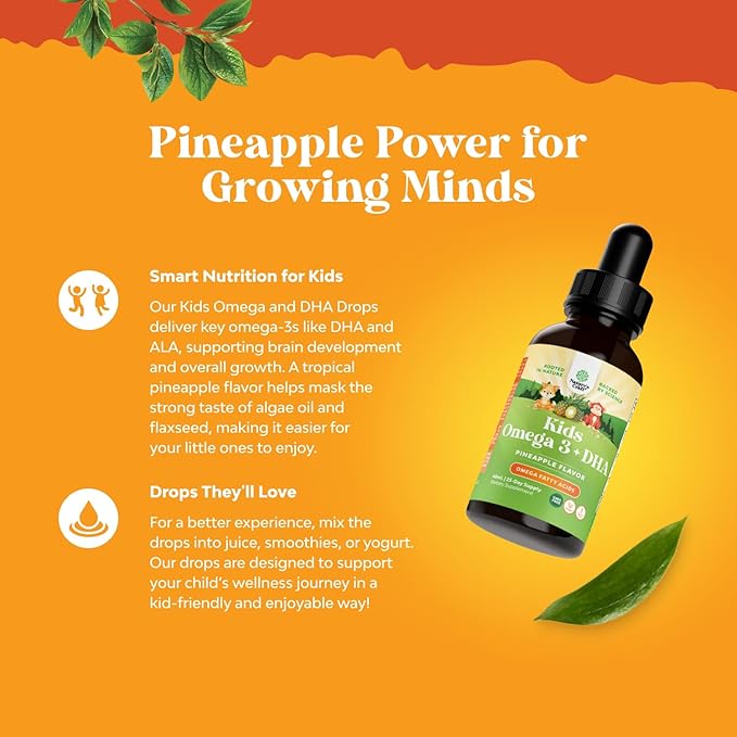 Liquid Omega 3 EPA DHA for Kids - Organic Vegan Omega 3 for Kids Brain Eye and Full Body Development with Vegan DHA EPA & ALA - Kids Omega 3 Liquid Supplement with Algae & Flaxseed Oil - 75 Servings