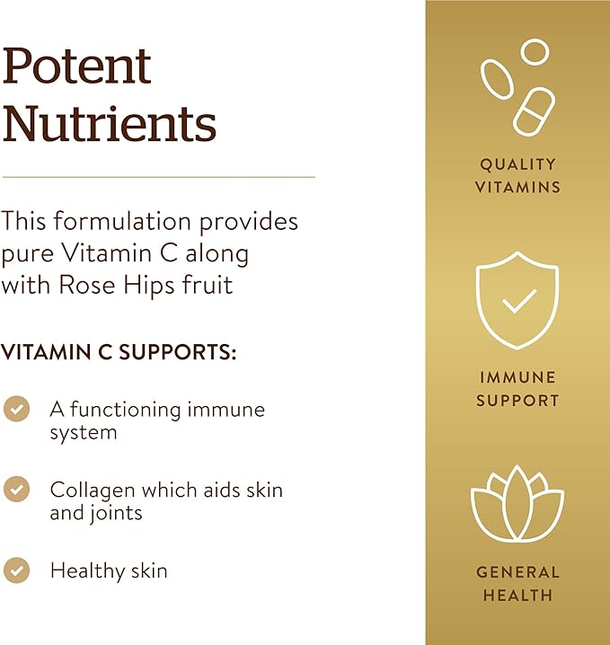 Solgar Vitamin C 500 mg with Rose Hips, 250 Tablets - Antioxidant & Immune Support - Overall Health - Supports Healthy Skin & Joints - Non GMO, Vegan, Gluten Free, Dairy Free, Kosher - 250 Servings