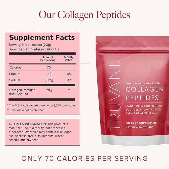 Truvani Hydrolyzed Collagen Peptides | Unflavored | 7 Servings | 20g Grass-Fed Collagen Protein Powder | Promotes Hair, Nail, Skin, and Joint Health | Keto | Dairy and Gluten Free | Women and Men
