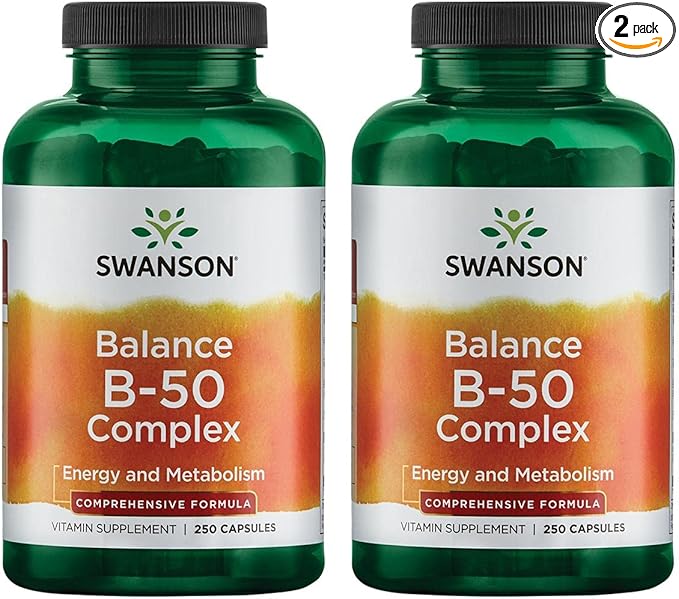 Swanson B-50 B-Complex - High-Potency B Vitamin Complex for Immune, Heart, and Nervous System Support - 250 Capsules (2 Pack)