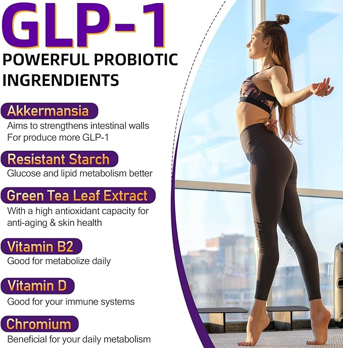 GLP-1 Supplement - 300 Billion AFU Akkermansia Muciniphila, Akkermansia Probiotic for Women & Men, for Boost GLP-1, Digestive, Gut, Immunity, Enhances Gut Lining Function & Intestinal Walls, 60 Count