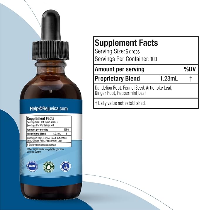 Rejuvica Health BloatX- Advanced Bloating Support Supplement - Liquid Delivery for Better Absorption - Fennel, Dandelion, Artichoke, Ginger & More!