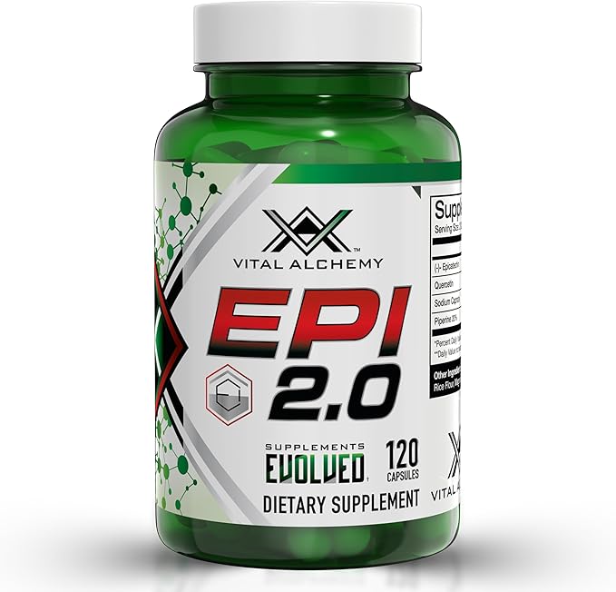 Vital Alchemy Epi 2.0 - Hard Lean Muscle Mass Gainer and Strength Booster | Epicatechin with Quercetin Supplements and Piperine- Joint Support Supplement - 2 Capsules Per Day (120 Capsules)