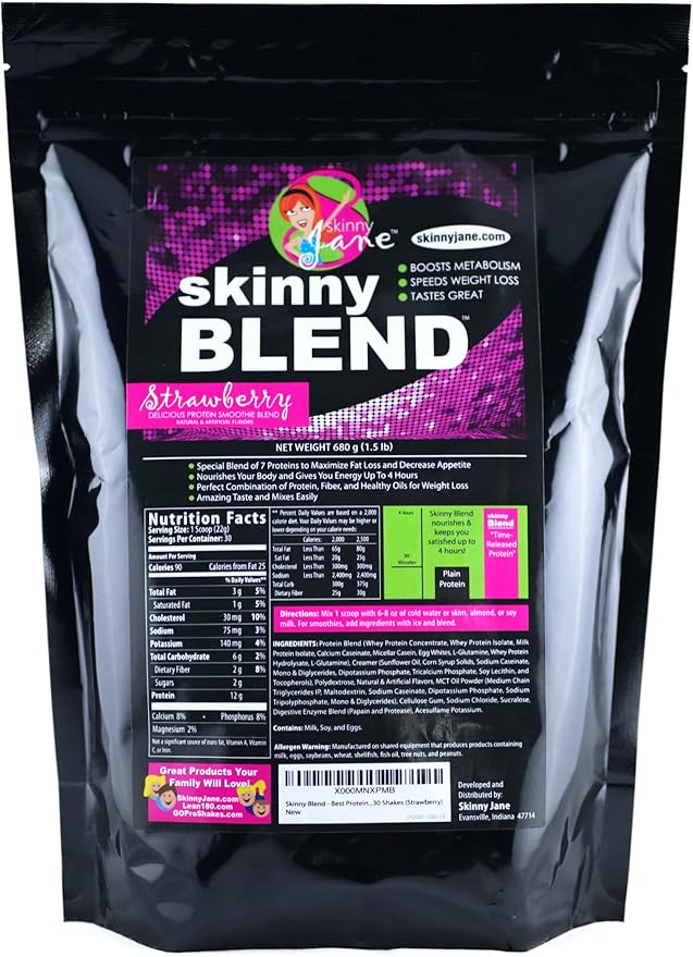 Skinny Blend - Best Tasting Protein Shake for Women - Slim Fast Weight Loss Shakes - Meal Replacement - Low Carb Breakfast - Diet Supplement - Appetite Suppressant - 30 Delicious Shakes - Strawberry