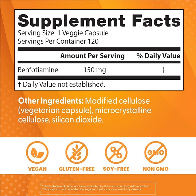 Doctor's Best Benfotiamine, Supports Glycemic Balance & Metabolic Response, Non-GMO, Vegan, Gluten Free, Soy Free, 150 mg, 120 Veggie Caps